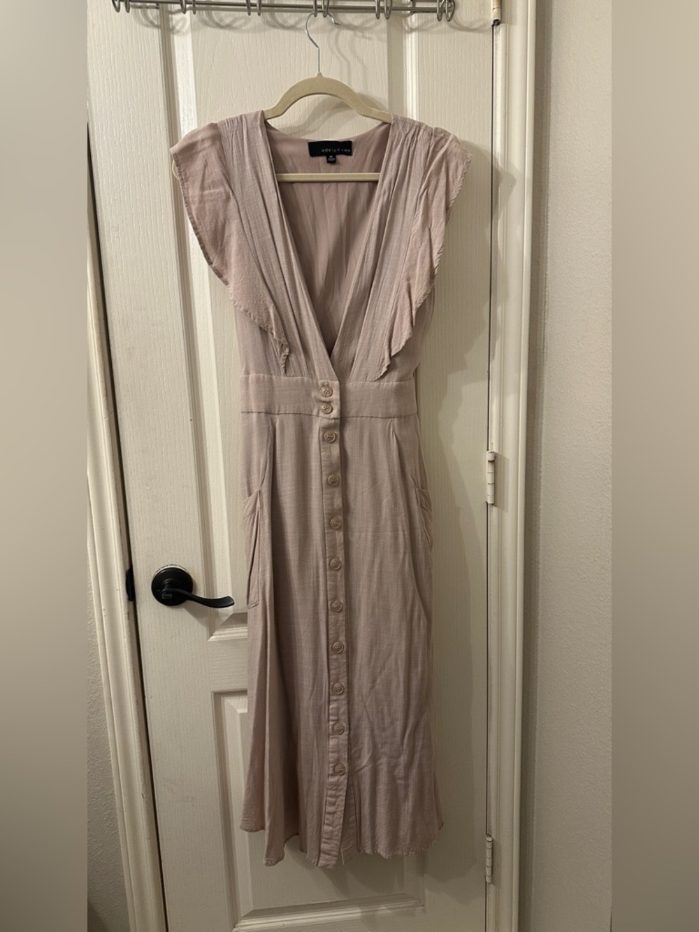 Adelyn Rae Women's Taupe Button-Down Midi Dress with pockets